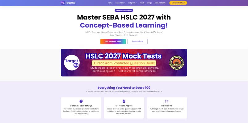 Target100 SEBA EdTech Learning Platform Website Design in Assam