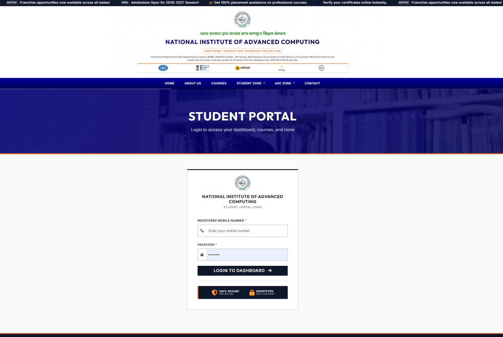 NIAC Student Management Portal