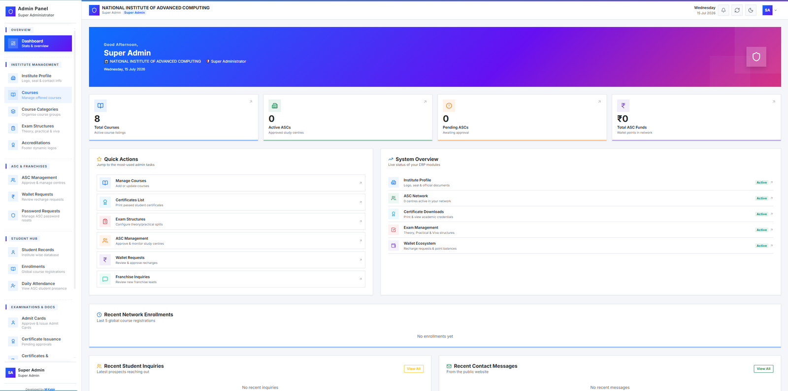 NIAC Super Admin ERP Web App